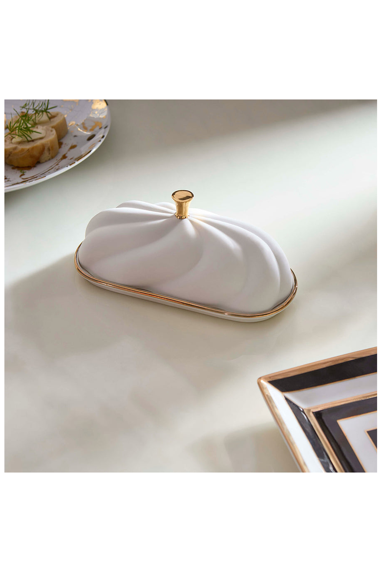 Geneva Butter Dish, Alternate, color, White / Gold