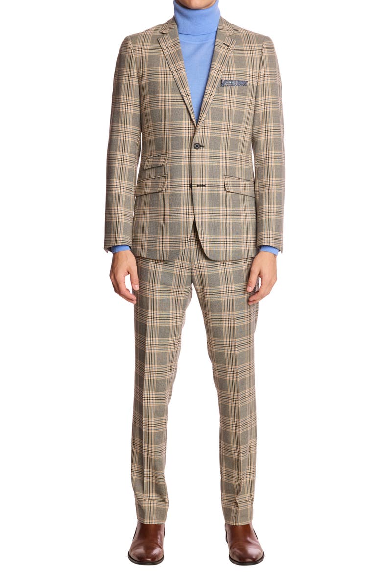 Dover Slim Fit Gray Check Blazer, Alternate, color, BLUE GREY CHECK/ CAMEL