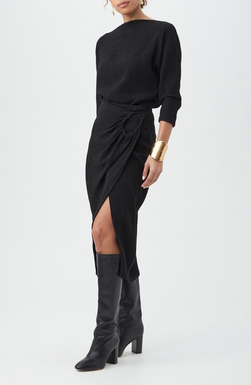 Trina Turk Abiba Gathered Faux-wrap Midi Skirt In Black