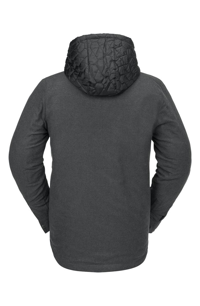 Volcom Insulated Riding Flannel Snap-Up Shirt Jacket with Removable Drawstring Hood, Alternate, color, 