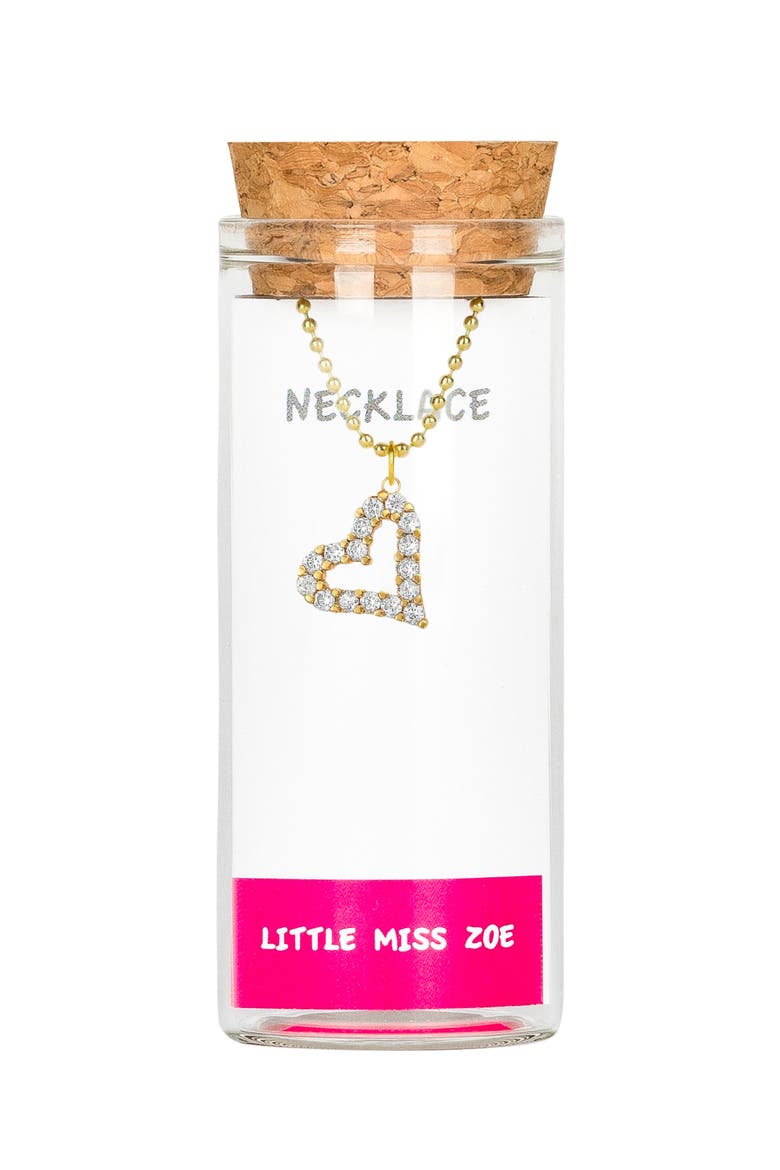 Sparkly Heart Charm Necklace in Gift Bottle, Main, color, Gold
