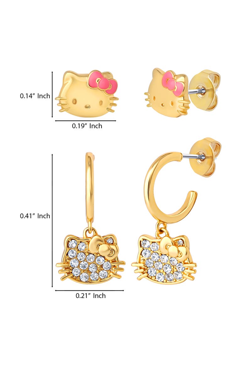 Earring Set, 2-Pair, Gold-Tone Studs & Pavé Dangle Hoops, Alternate, color, Gold Tone