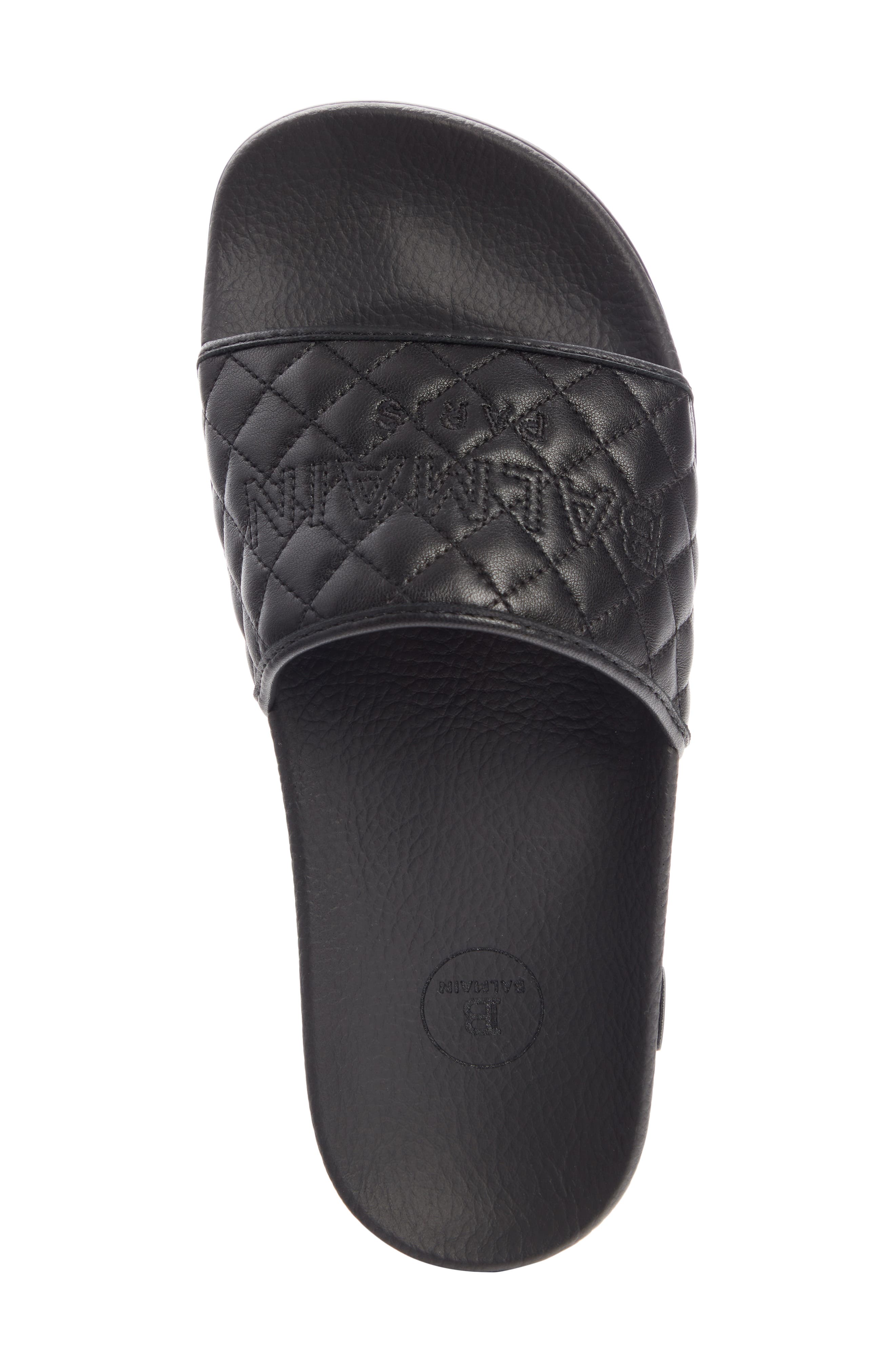 Balmain Calypso Quilted Leather Slide Sandal, Alternate, color, 