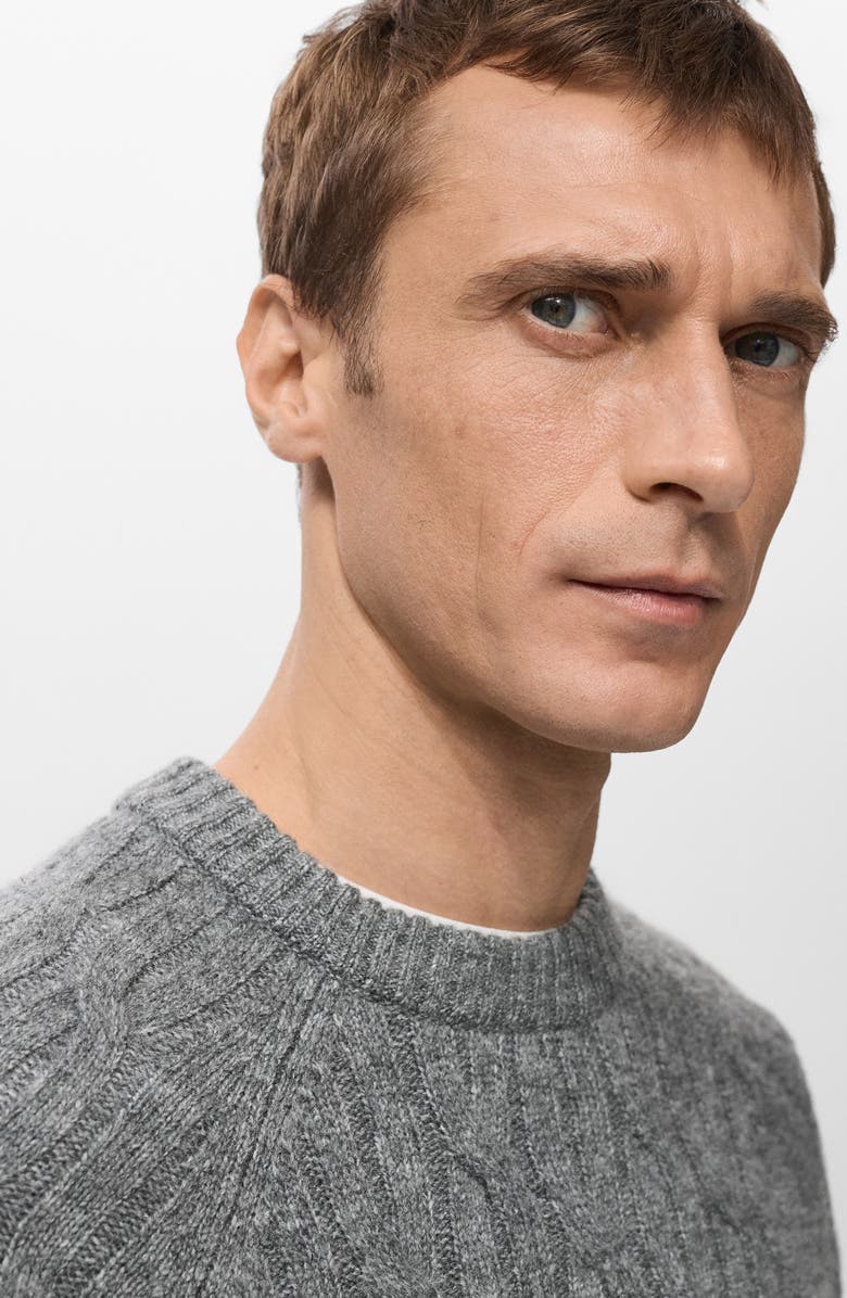 MANGO Cable Crewneck Sweater, Alternate, color, Grey