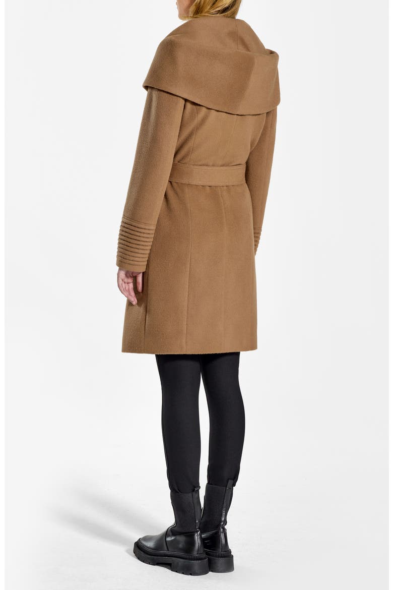 Hooded Alpaca & Wool Wrap Coat, Alternate, color, DARK CAMEL