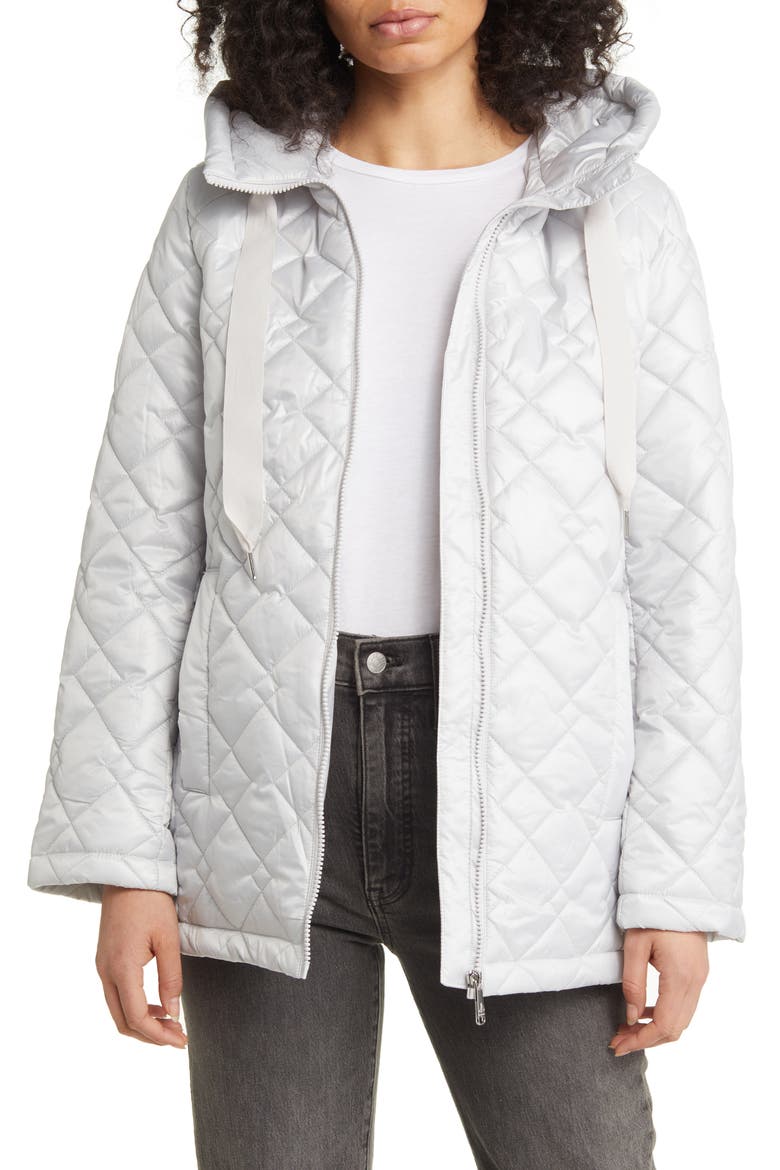 Hooded Water Repellent Quilted Puffer Jacket, Main, color, SILVER