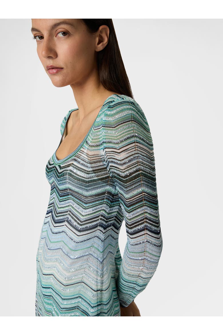 Mini Dress In Viscose Chevron Lamé With Sequins, Alternate, color, Turquoise