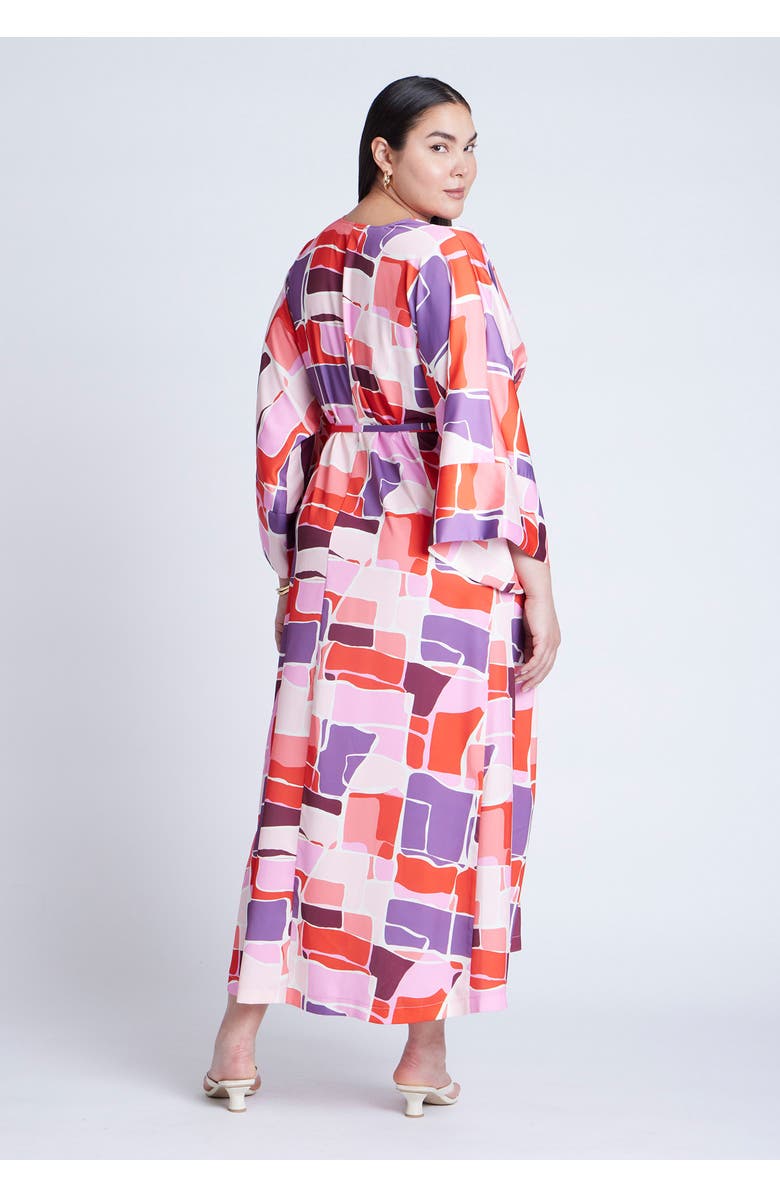 ELOQUII Printed Kimono Dress With Tie, Alternate, color, Gaia Tile