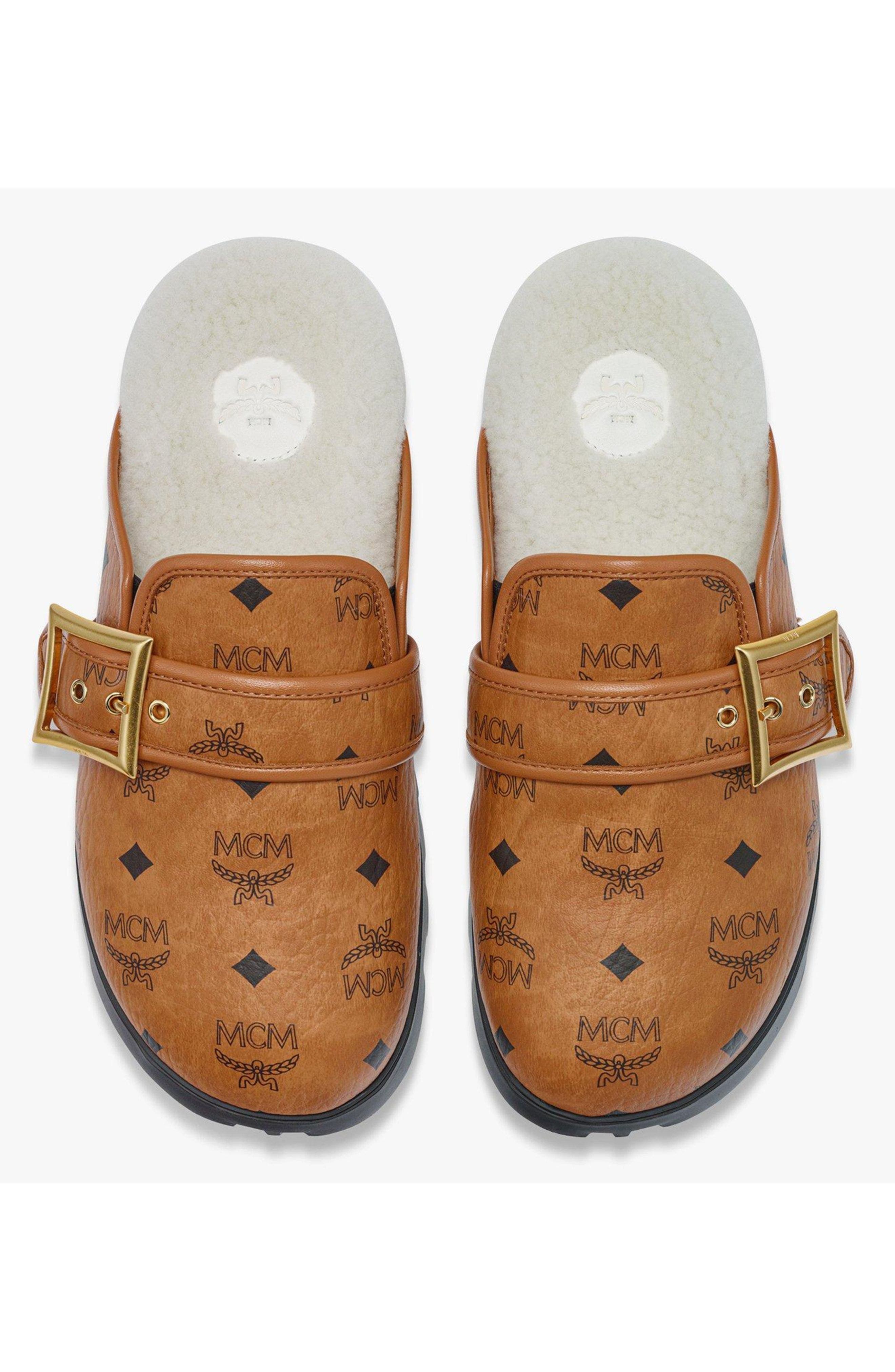 MCM Flat Mule in Visetos and Shearling, Alternate, color, 