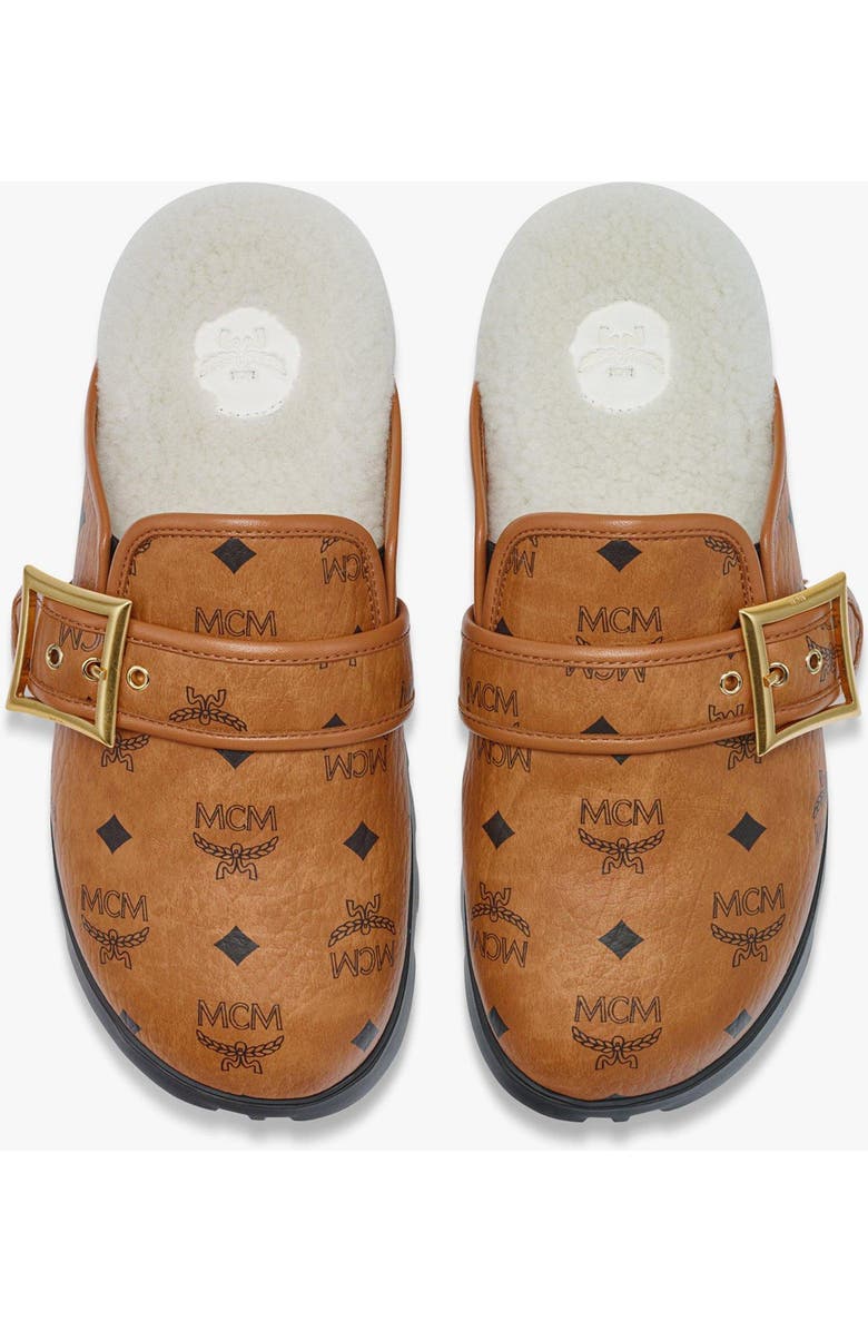 MCM Flat Mule in Visetos and Shearling, Alternate, color,
