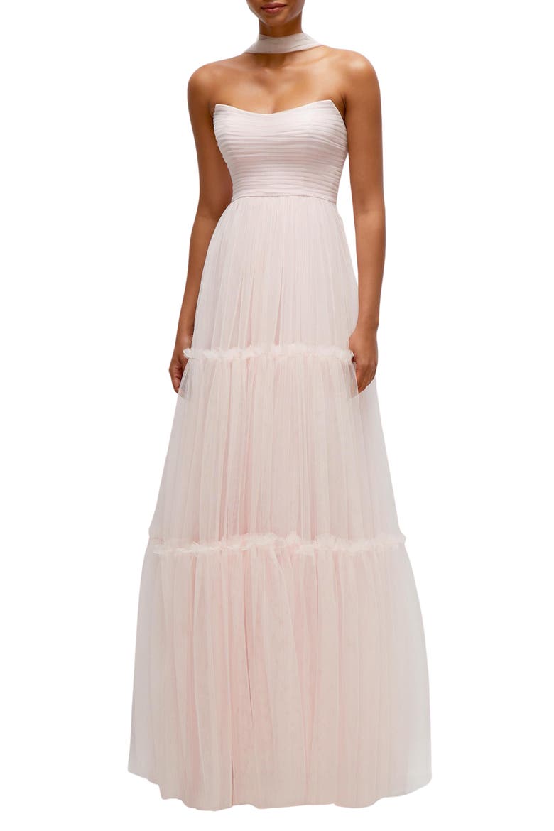 Strapless Tiered Tulle Gown, Main, color, BALLET PINK