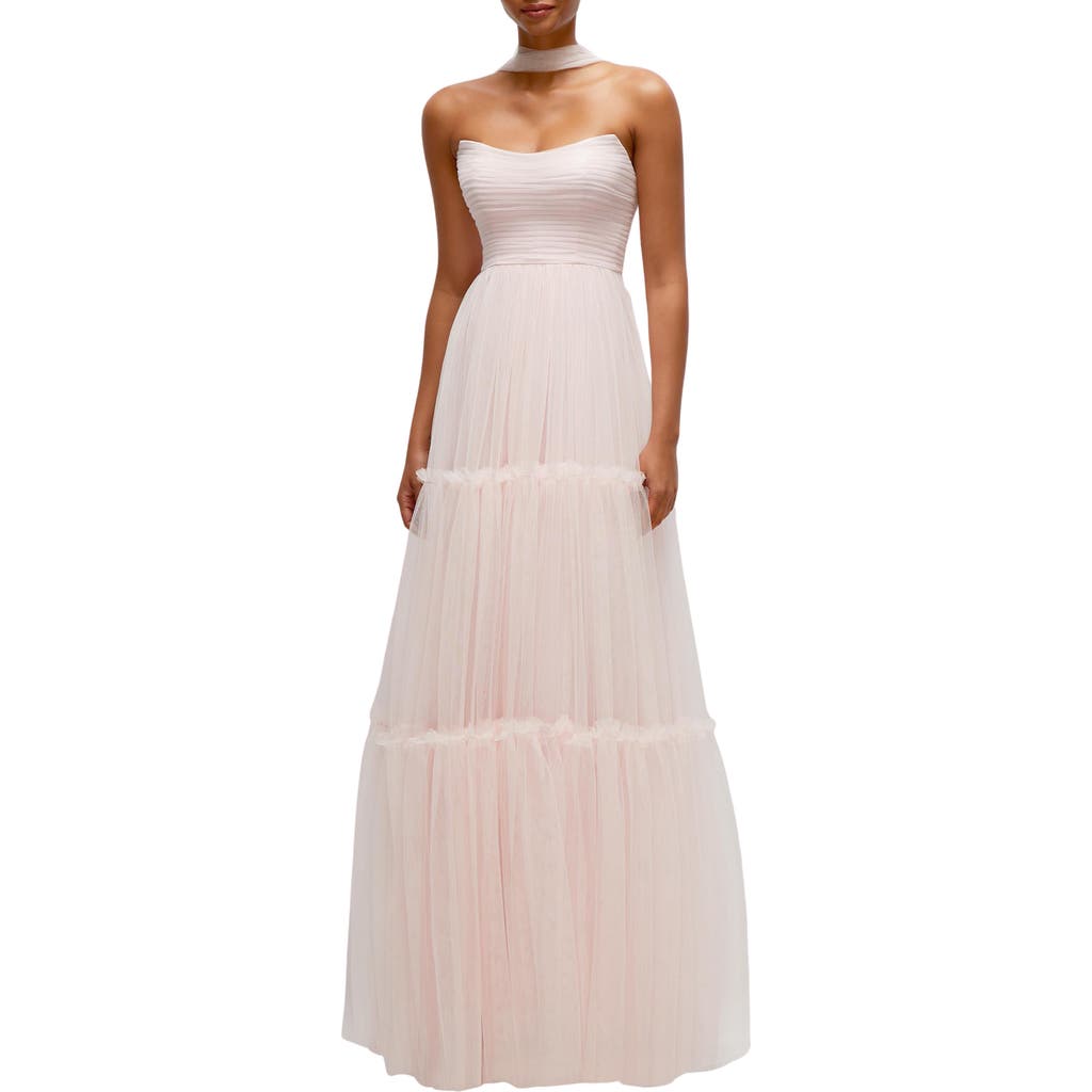 Dessy Collection Strapless Tiered Tulle Gown In Ballet Pink