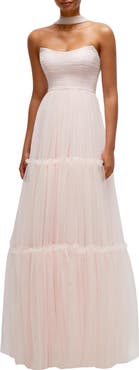 Dessy Collection Strapless Tiered Tulle Gown