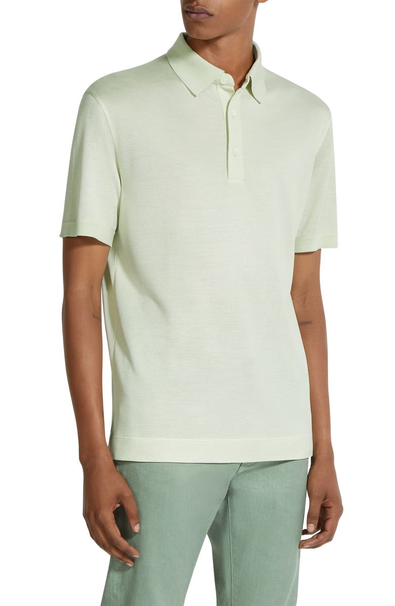 ZEGNA Honeycomb Short Sleeve Silk Polo, Main, color, 