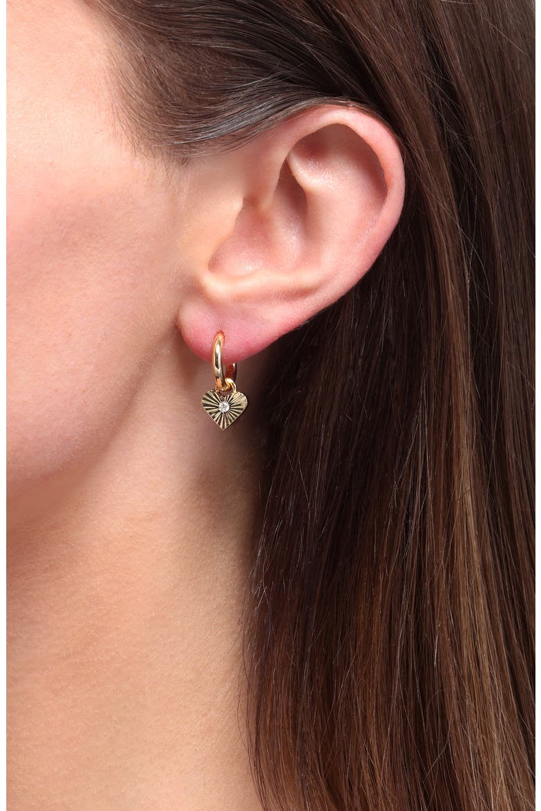 Engine Turned Heart Huggie Hoop Earrings, Alternate, color, ANTIQUE GOLD