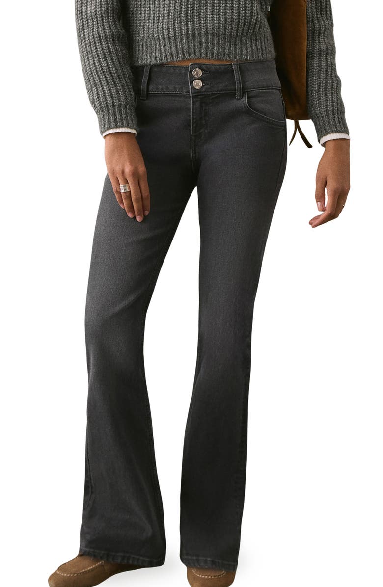 MANGO TEEN Low Rise Flare Jeans, Main, color, Black Denim