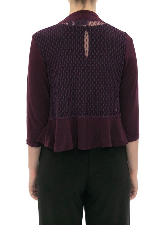 Nina Leonard Mesh Dot Bolero Cardigan In Black Plum