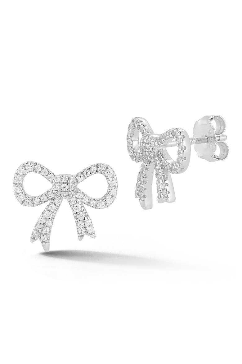 Bow Cubic Zirconia Stud Earrings, Main, color, SILVER