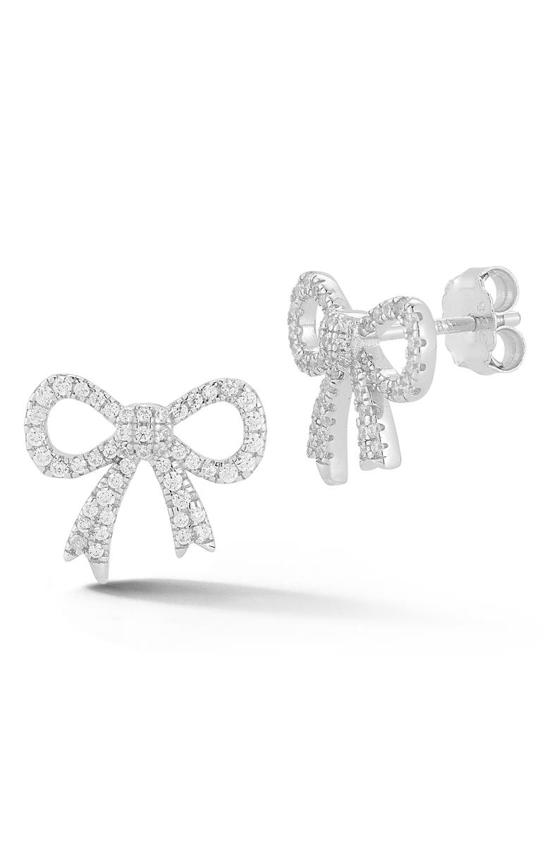 GLAZE JEWELRY Bow Cubic Zirconia Stud Earrings, Main, color, Silver