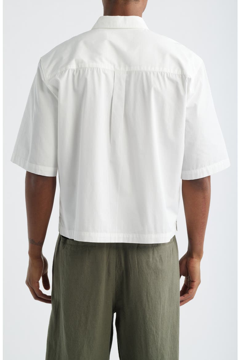 Crop Short Sleeve Cotton Poplin Button-Up Shirt, Alternate, color, WHITE