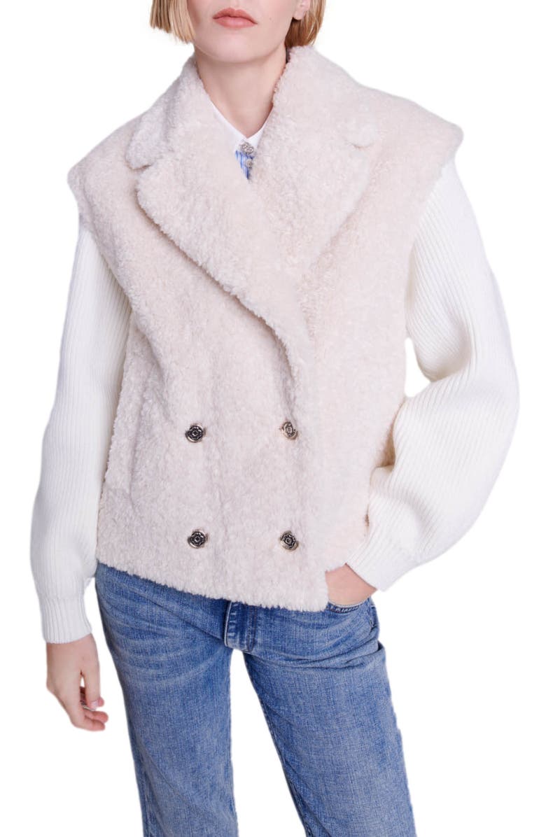 maje Belere Mixed Media Faux Fur Jacket, Alternate, color,