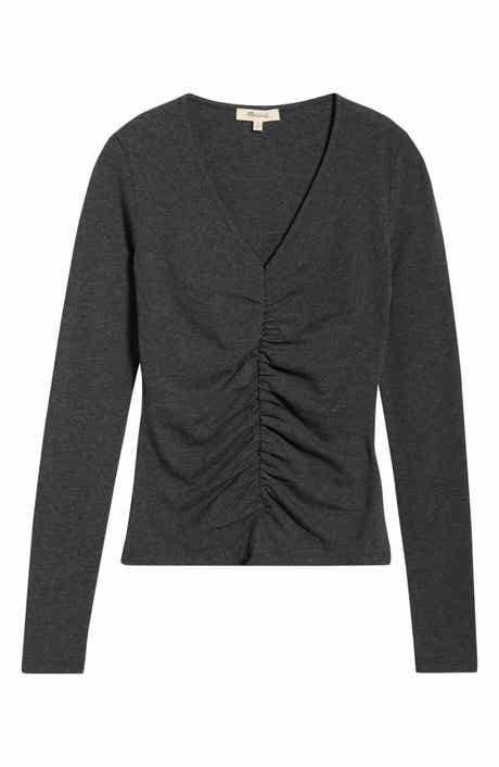 Shirred V-Neck Long Sleeve Top