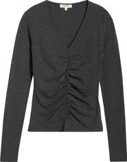 Madewell Shirred V-Neck Long Sleeve Top