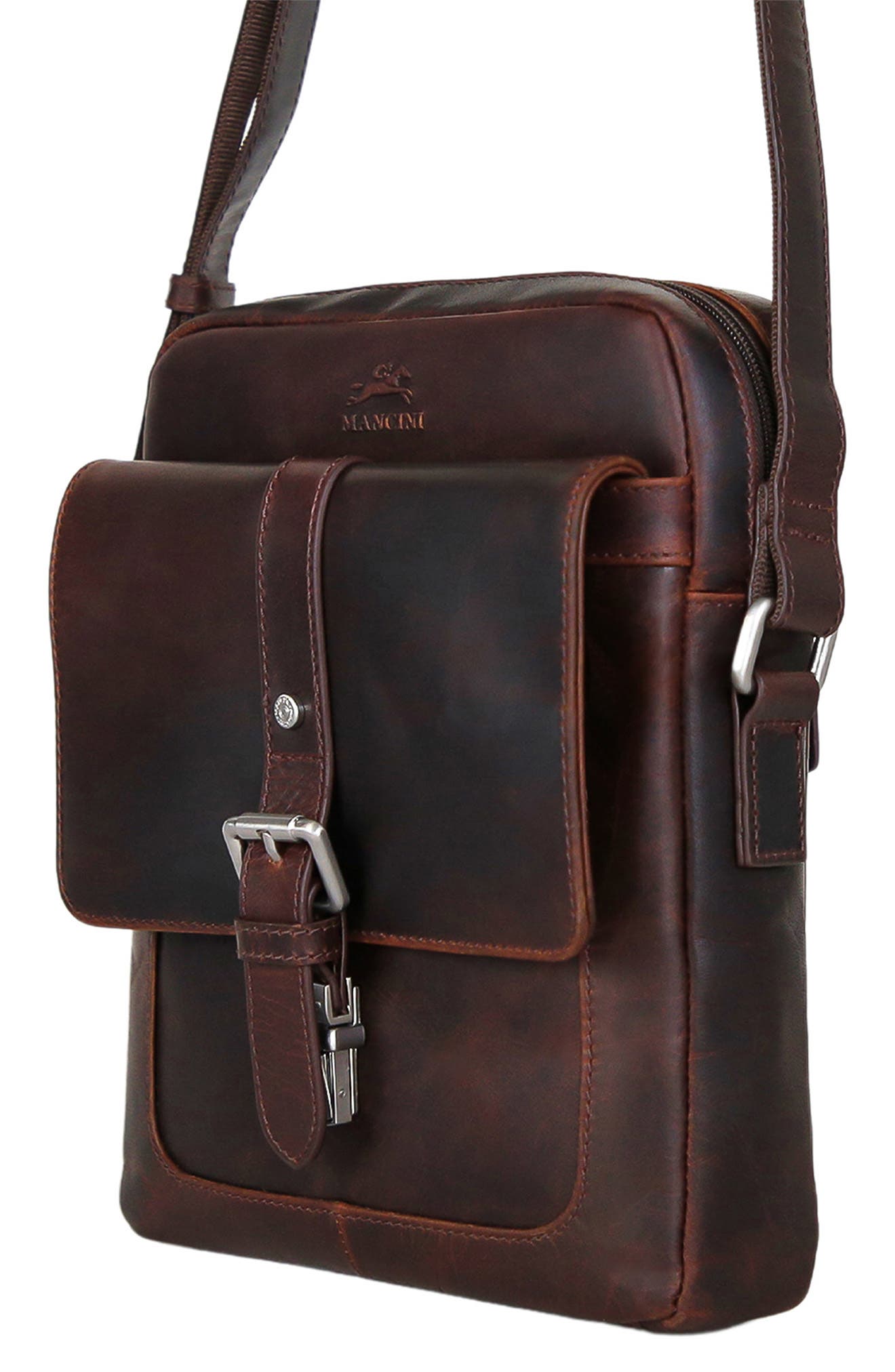 Mancini Buffalo Collection Leather Crossbody Bag, Alternate, color, Brown