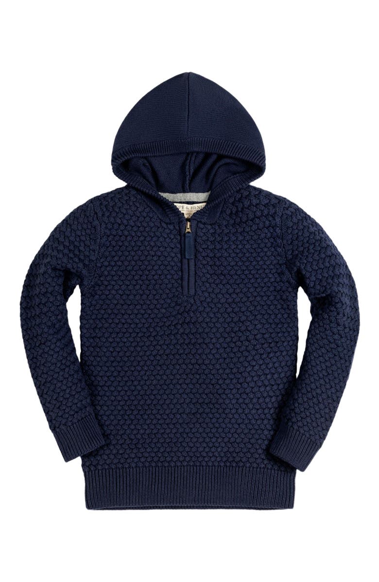 Hope & Henry Boys' Organic Hooded Half Zip Sweater, Kids, Alternate, color, Navy Basketweave