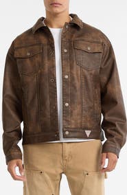 GUESS ORIGINALS Faux Leather Trucker Jacket