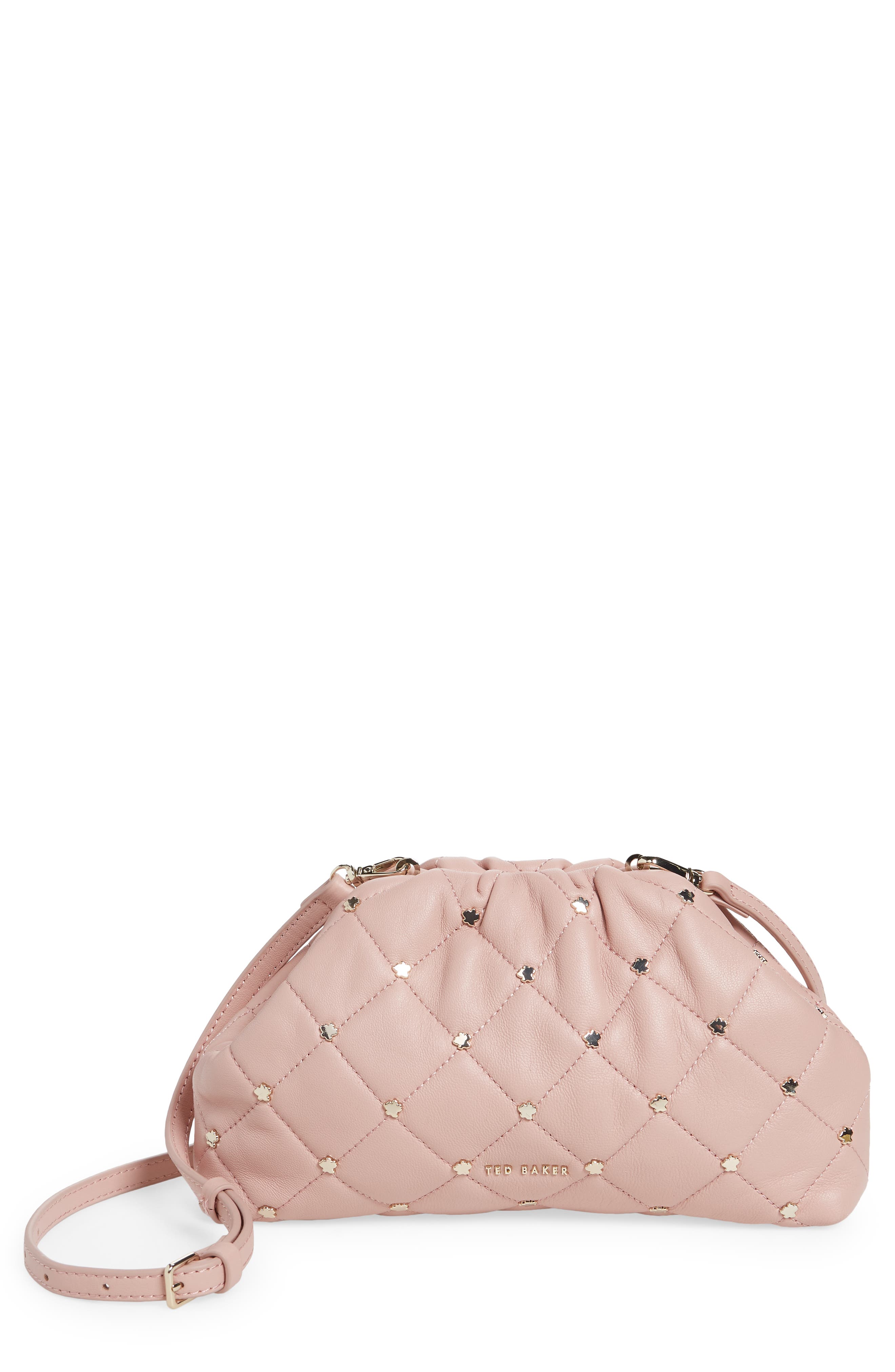 Pandorh Stud Quilted Leather Clutch, Main, color, PALE PINK