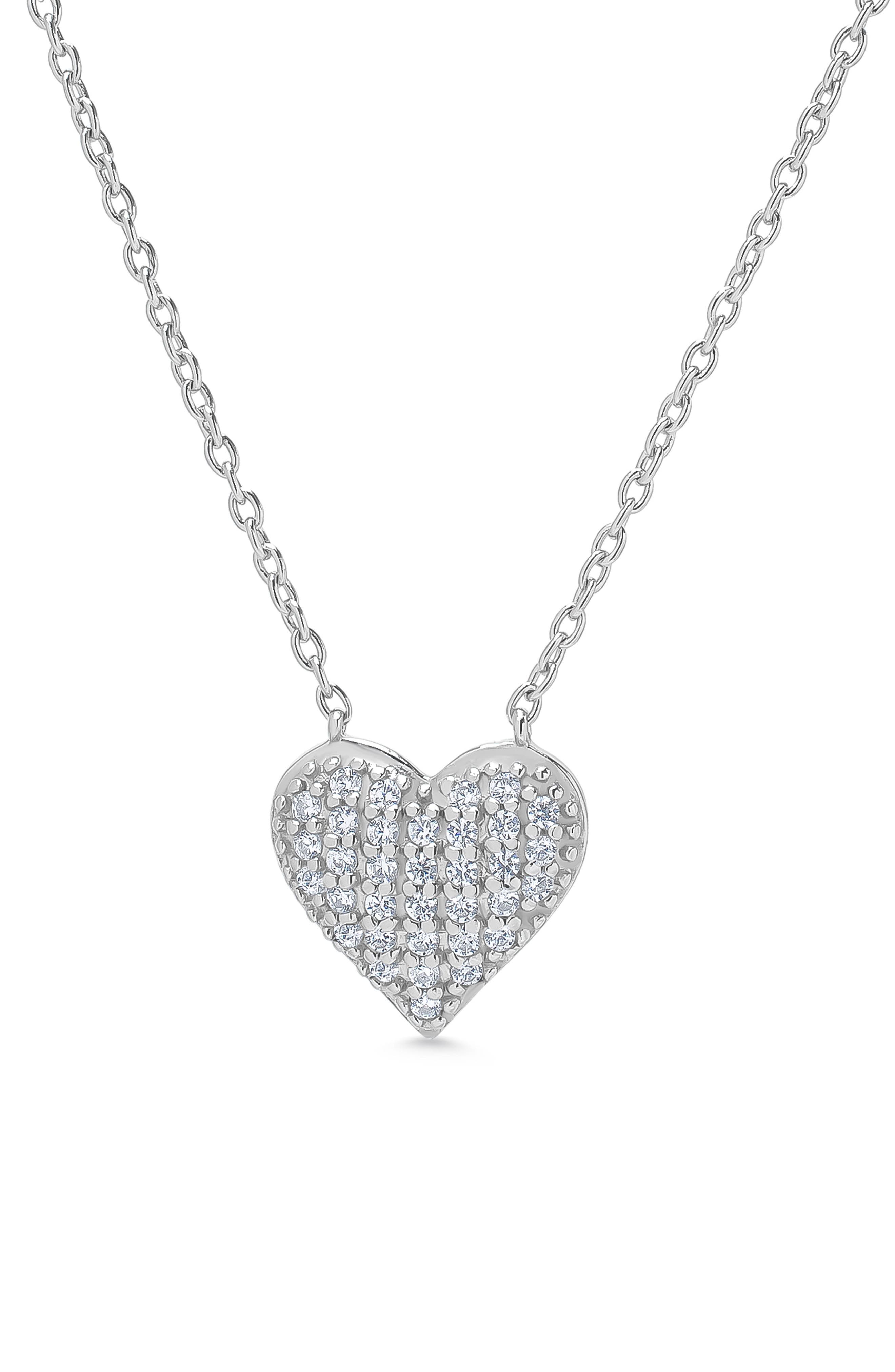 Lily Nily Kids' Pavé Cubic Zirconia Heart Pendant Necklace in Silver 