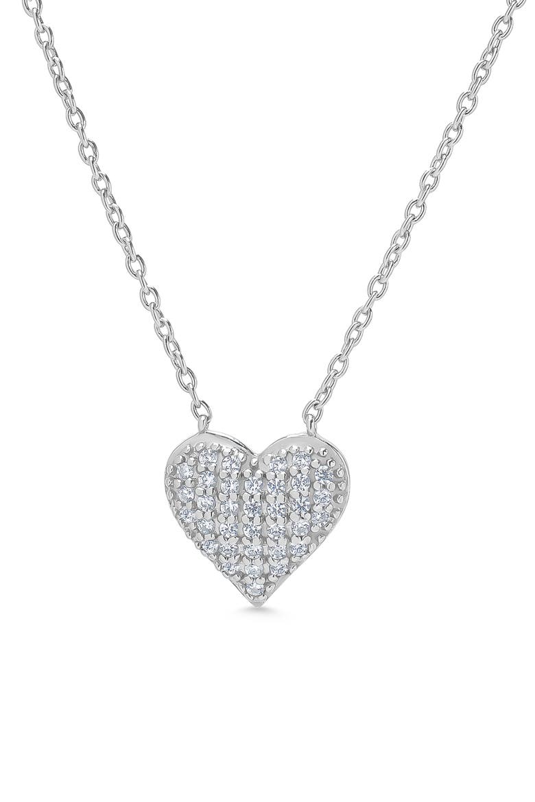 Kids' Pavé Cubic Zirconia Heart Pendant Necklace, Main, color, SILVER