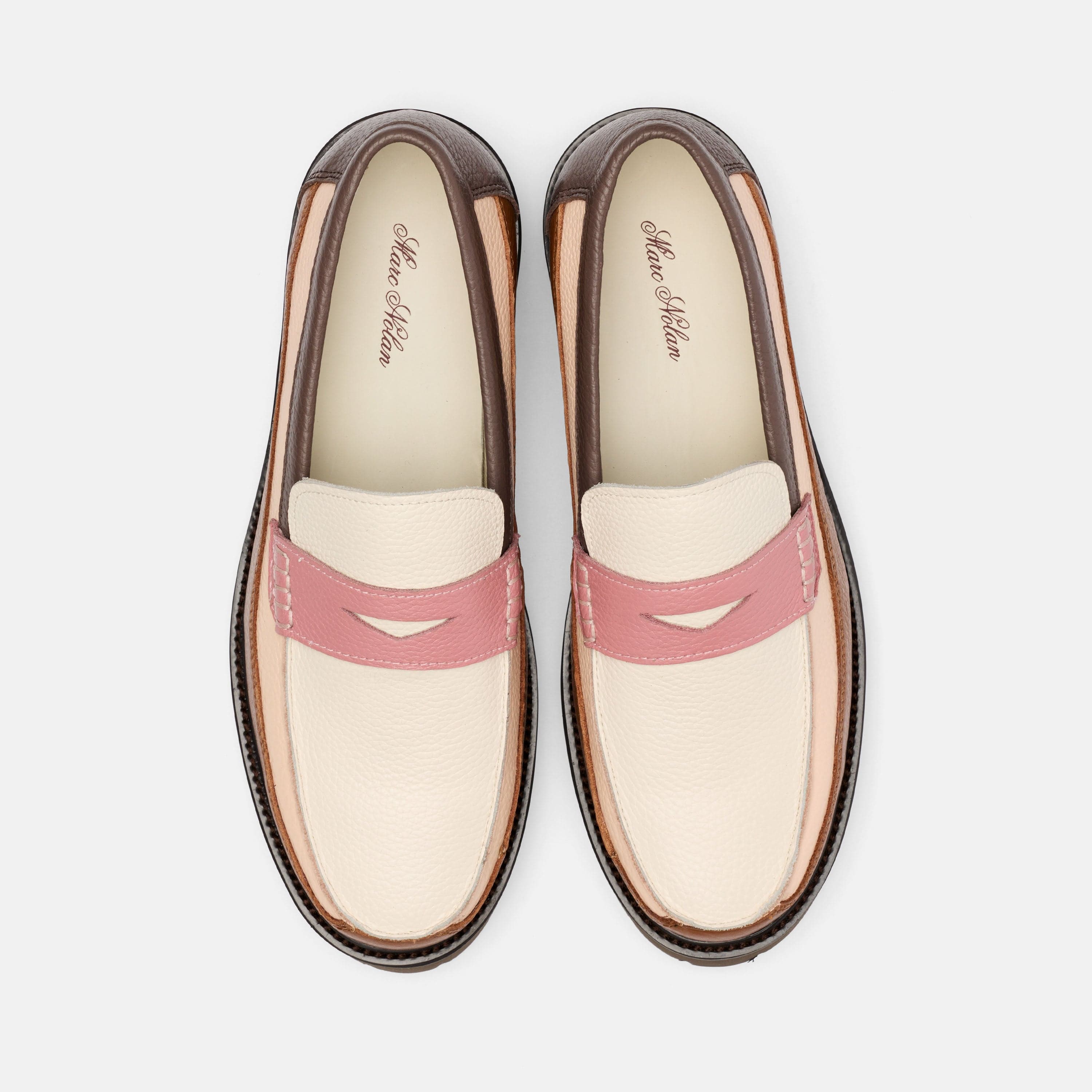 MARC NOLAN Ms. Adler Leather Lug Penny Loafers, Alternate, color, Brown/Cream/Pink