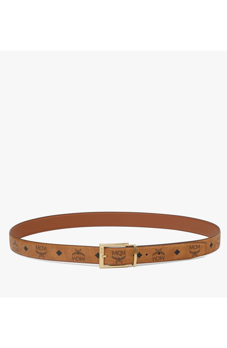 MCM Aren Reversible Belt 1.3" in Visetos, Main, color, Cognac