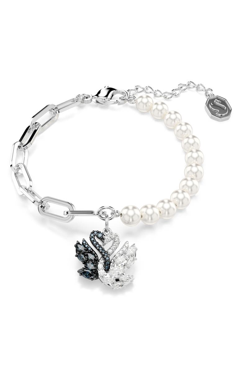 Swarovski Swan Mixed Crystal Pearl Bracelet, Main, color, Black/ Silver
