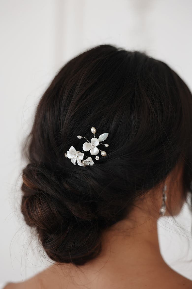 Lilac Ceramic Flower Hair Pin, Alternate, color, Gold