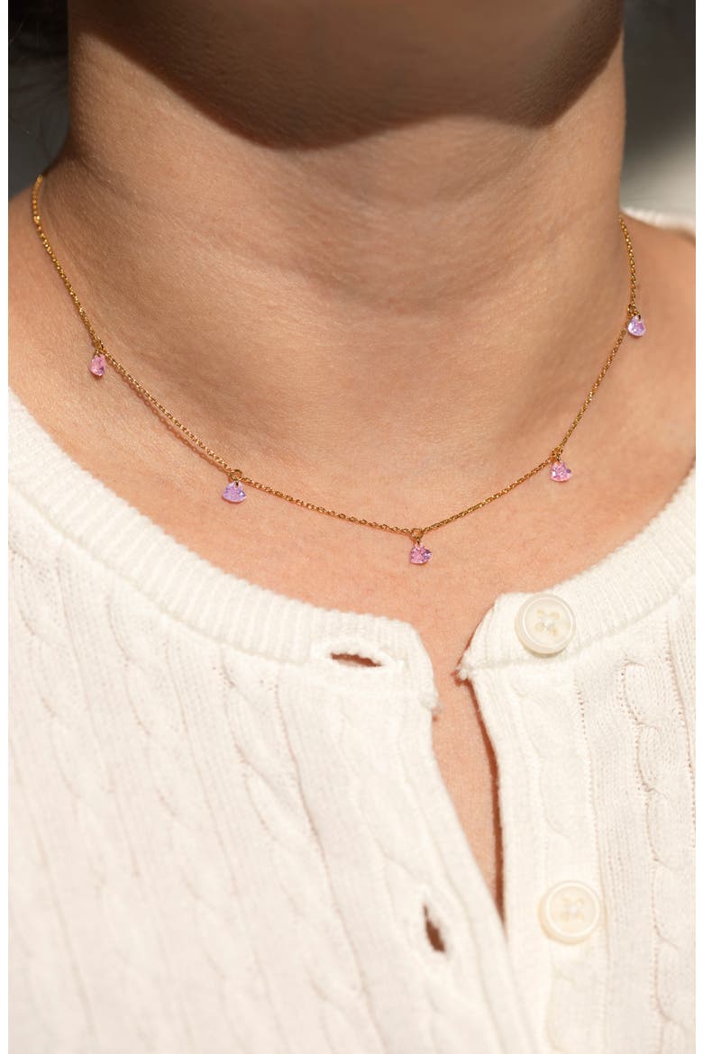 Love Notes Cubic Zirconia Heart Station Necklace, Alternate, color, GOLD