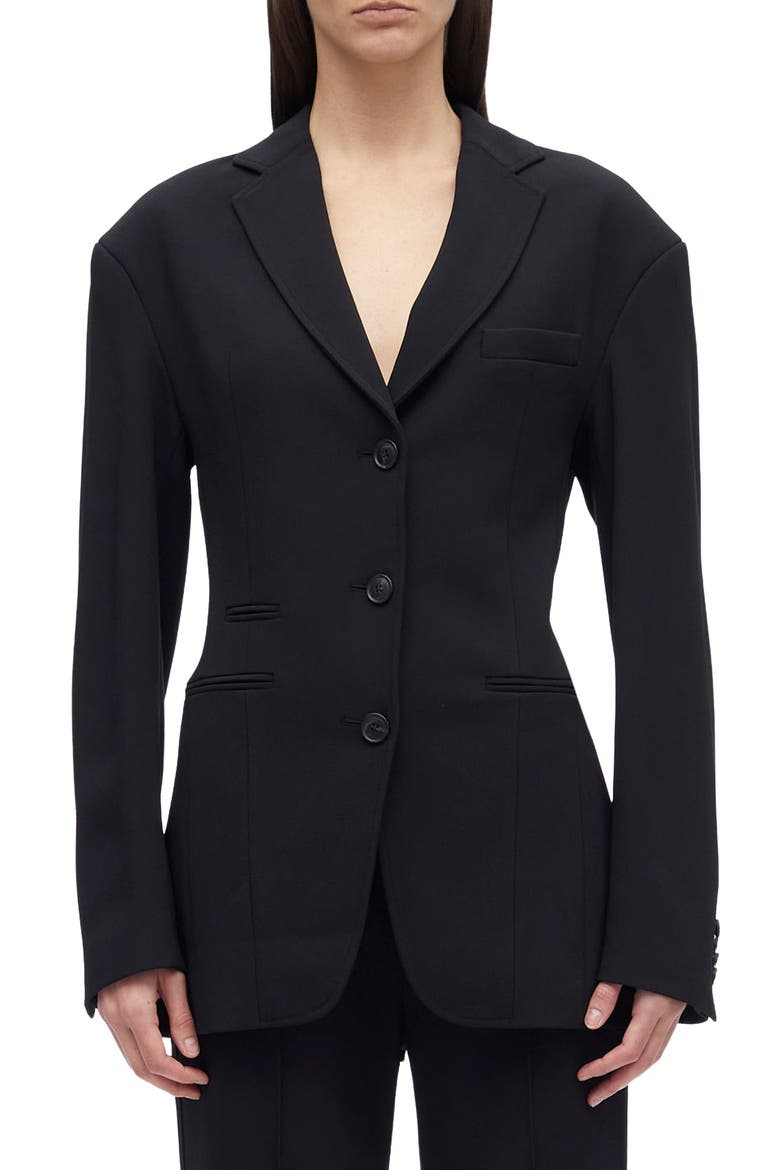 Matte Crepe Cinched Blazer, Main, color, BLACK