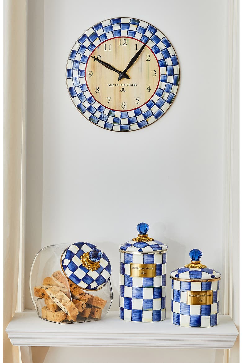 Royal Check Enameled Steel Wall Clock, Alternate, color, BLUE/ WHITE