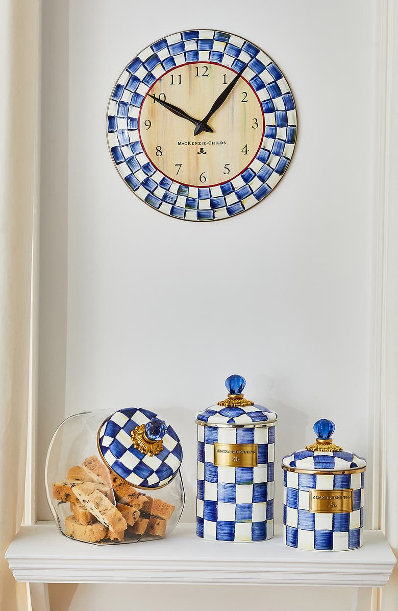 MACKENZIE CHILDS Royal Check Enameled Steel Wall Clock, Alternate, color, Blue/ White