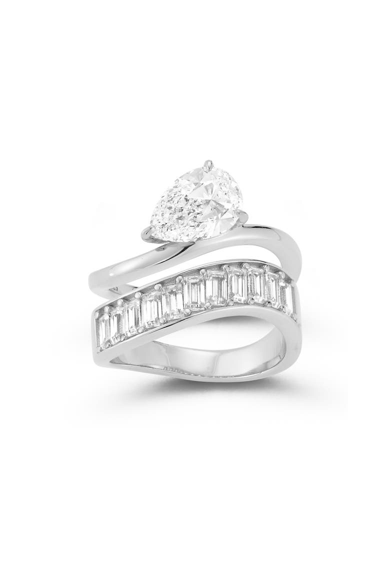 Set of 2 Pear & Baguette Cut Moissanite Stackable Rings, Main, color, SILVER