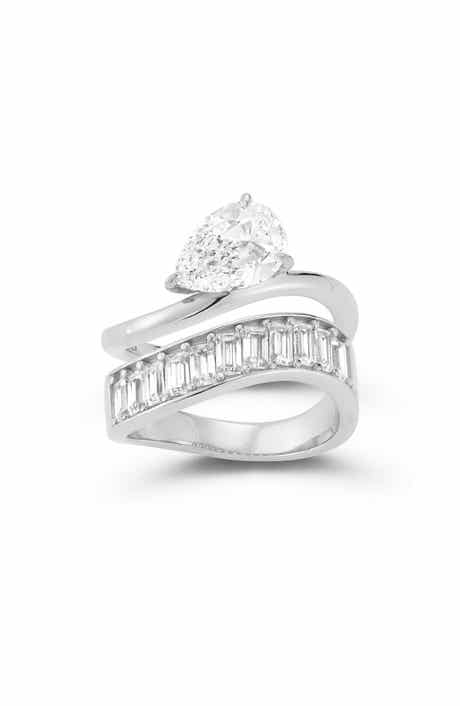 GLAZE JEWELRY Set of 2 Pear & Baguette Cut Moissanite Stackable Rings