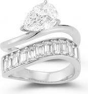 GLAZE JEWELRY Set of 2 Pear & Baguette Cut Moissanite Stackable Rings