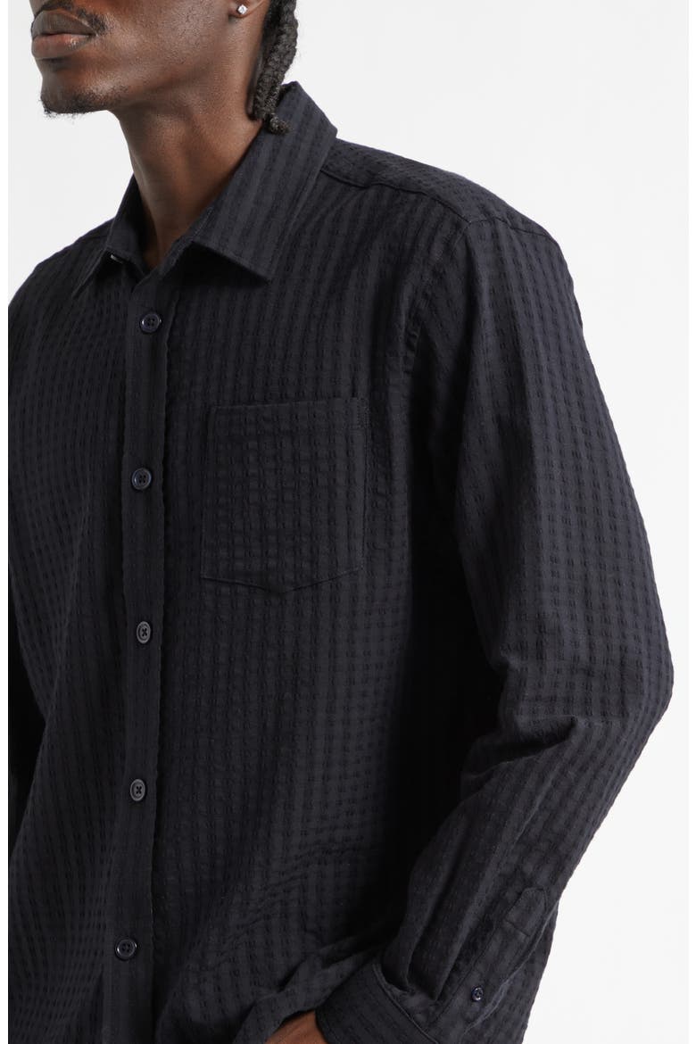 Relaxed Cotton Blend Button-Up Shirt, Alternate, color, BLACK
