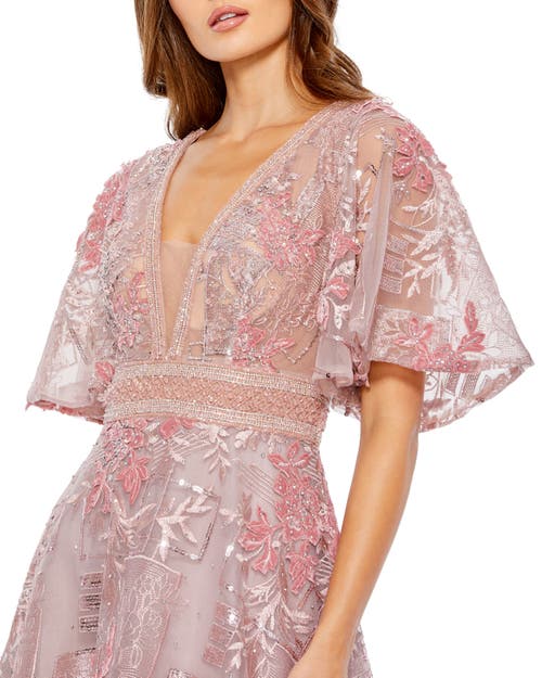 Mac Duggal Embroidered Flounce Sleeve A-line Gown