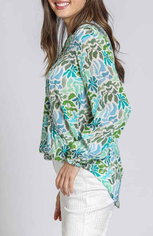 Apny Print Surplice Neck Top In Green Multi