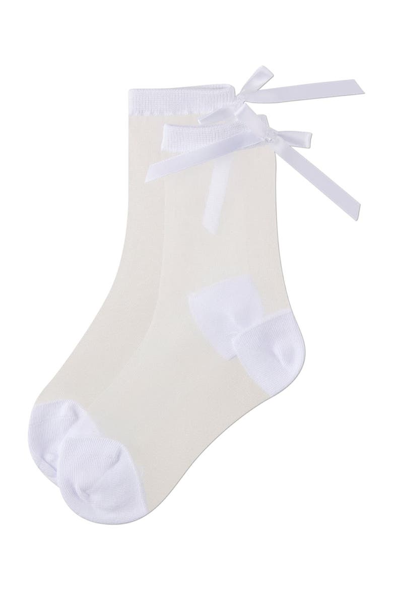 Women's Silky-Sheer Crew Sock with Satin Bow, Alternate, color, White