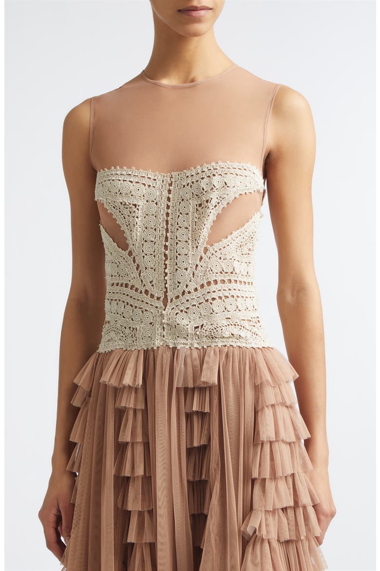 Orla Crochet & Tulle Gown, Alternate, color, SANDSTONE