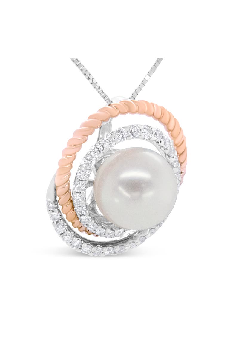 14K Rose and White Gold 3/8 Cttw Pave Diamond and Pearl Spiral Openwork Pendant, Alternate, color, White
